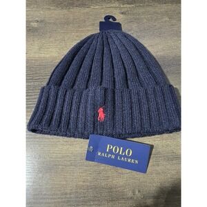 POLO RALPH LAUREN "NAVY BLUE" HAT CAP BEANIE SKULL SKI WARM WOOL W/ PONY NWT